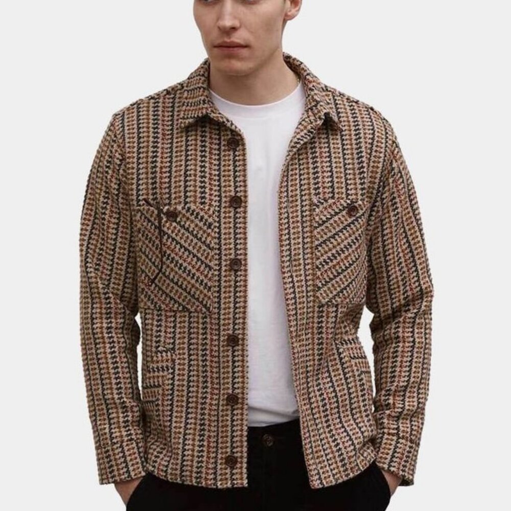 Men's Lightweight Shirt Jacket in Brown Pattern